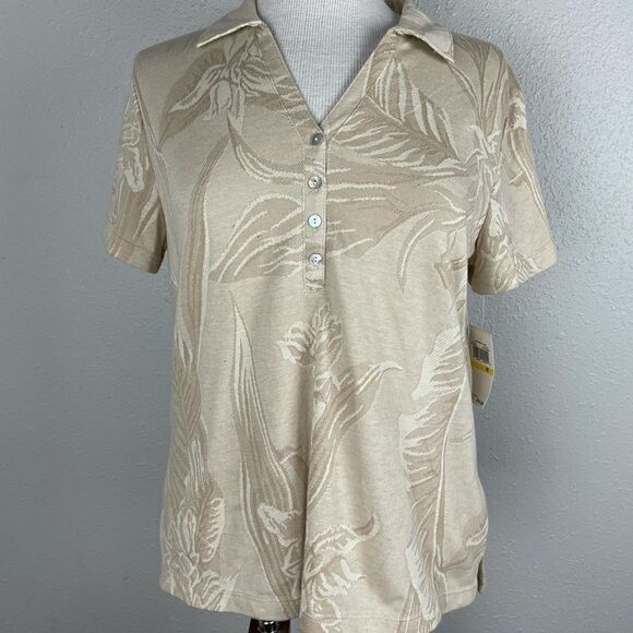 NWT Caribbean Joe Half Button Down Top Size M - Picture 1 of 7